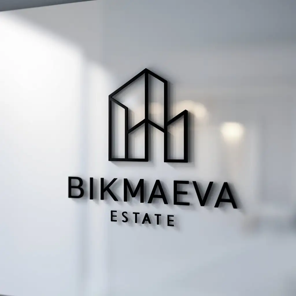 a logo design,with the text "Bikmaeva estate", main symbol:Apartment,Minimalistic,be used in Real estate industry,clear background