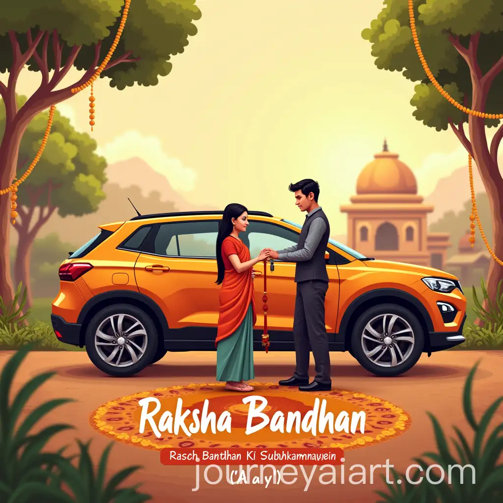 Raksha-Bandhan-Celebration-Modern-Car-and-Traditional-Rituals