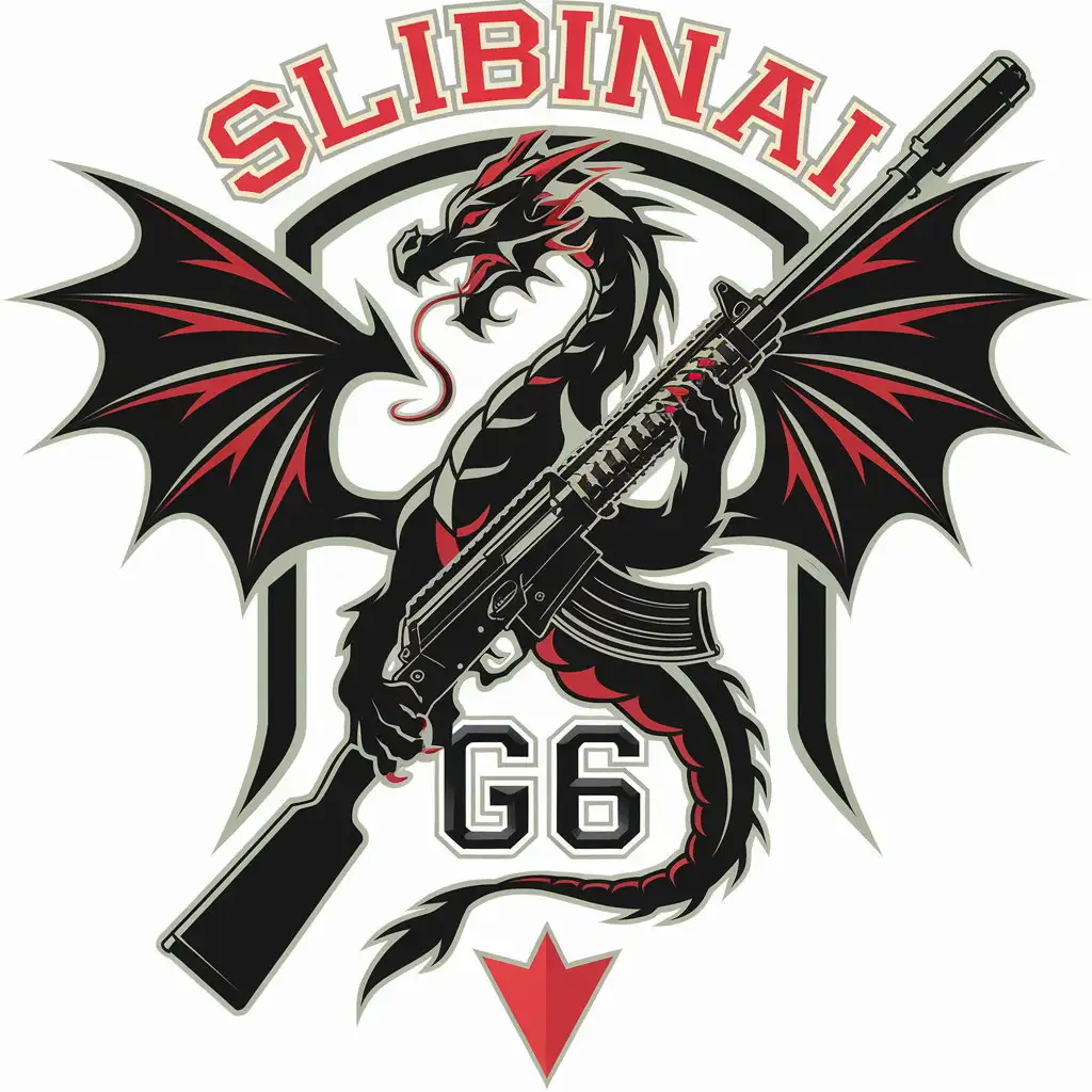 LOGO Design for SLIBINAI Dragon with Wings and G36 Gun in Complex Vector Art