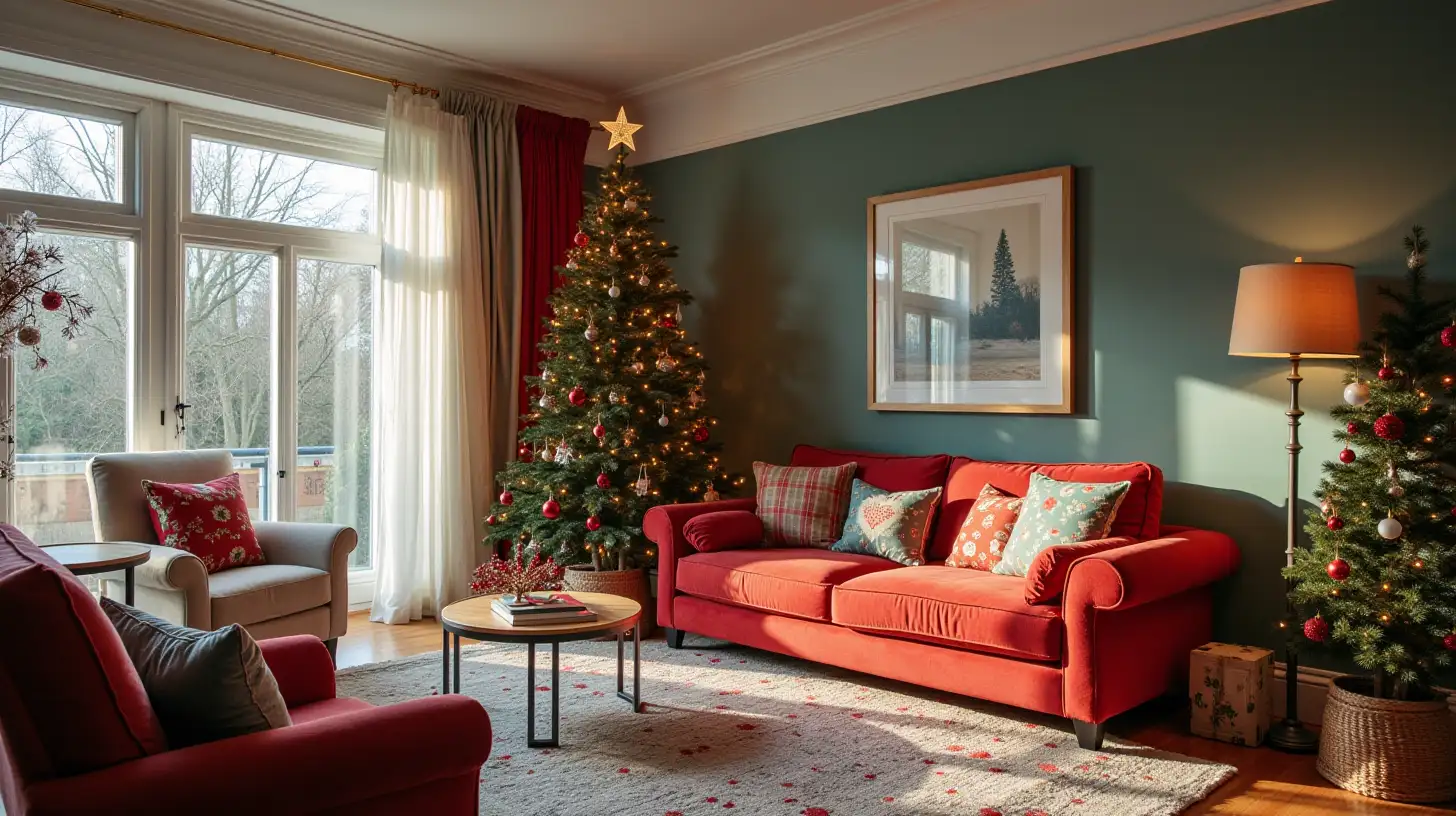 Festively Decorated MidClass Living and Dining Room for Christmas