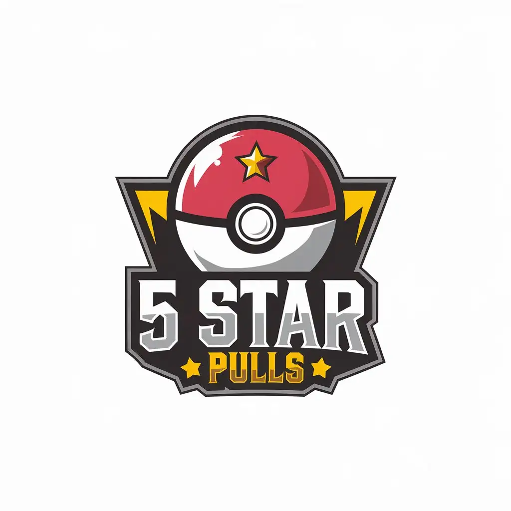 LOGO Design for 5 Star Pulls Pokeball with Yellow Star and Yellow Pulls Text for Entertainment Industry