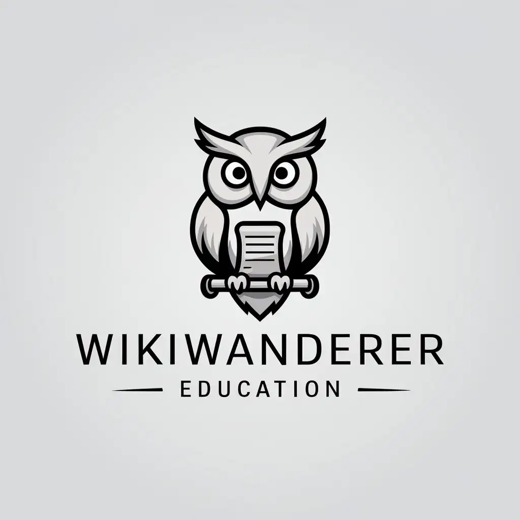 a logo design,with the text "WikiWanderer", main symbol:Wiki owl,Moderate,be used in Education industry,clear background