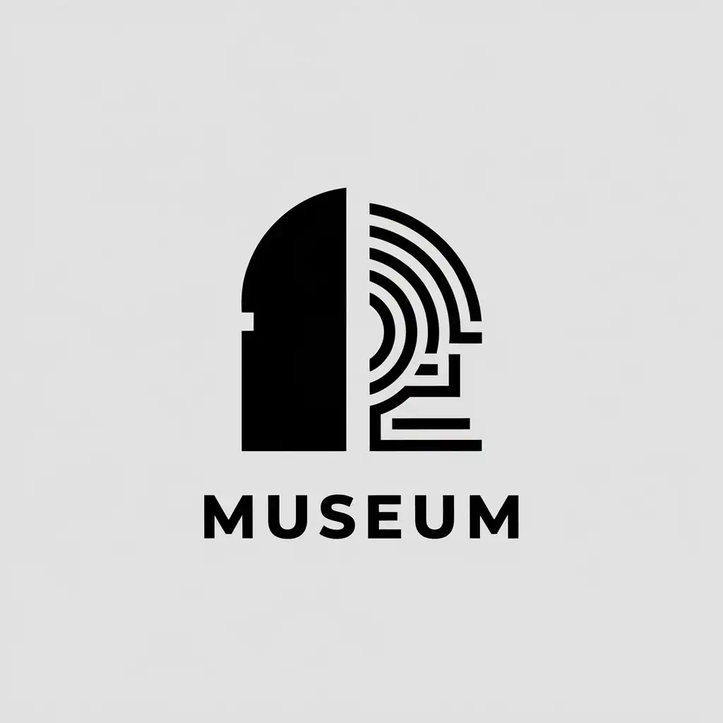 a vector logo design,with the text "museum", main symbol:logo consists of two parts, the left side is an open door and the right side is an abstract pattern of a cultural relic.,Minimalistic,be used in Nonprofit industry,clear background