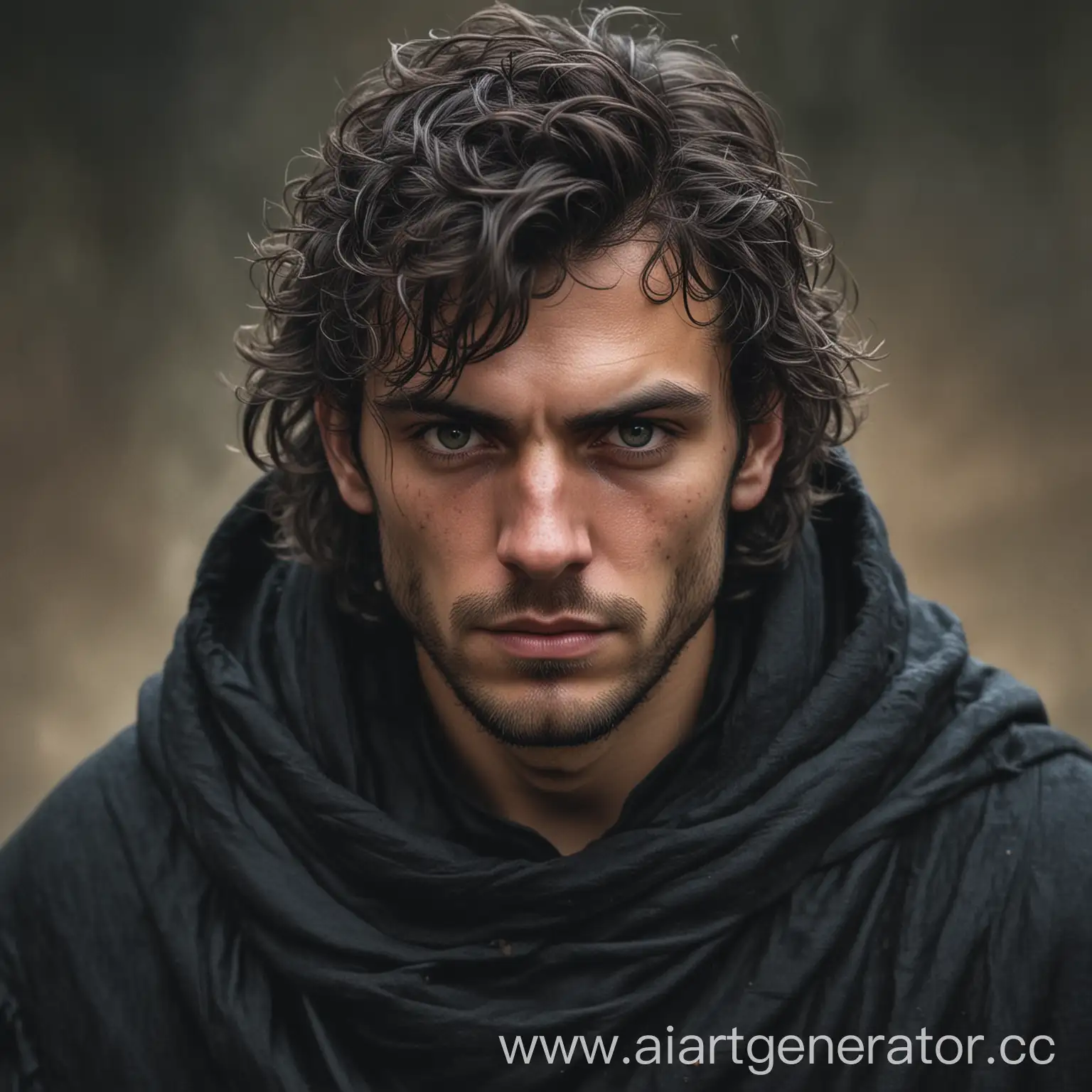 Confident-Medieval-Bandit-in-Black-Cloak-with-Stubble-and-Unkempt-Hair