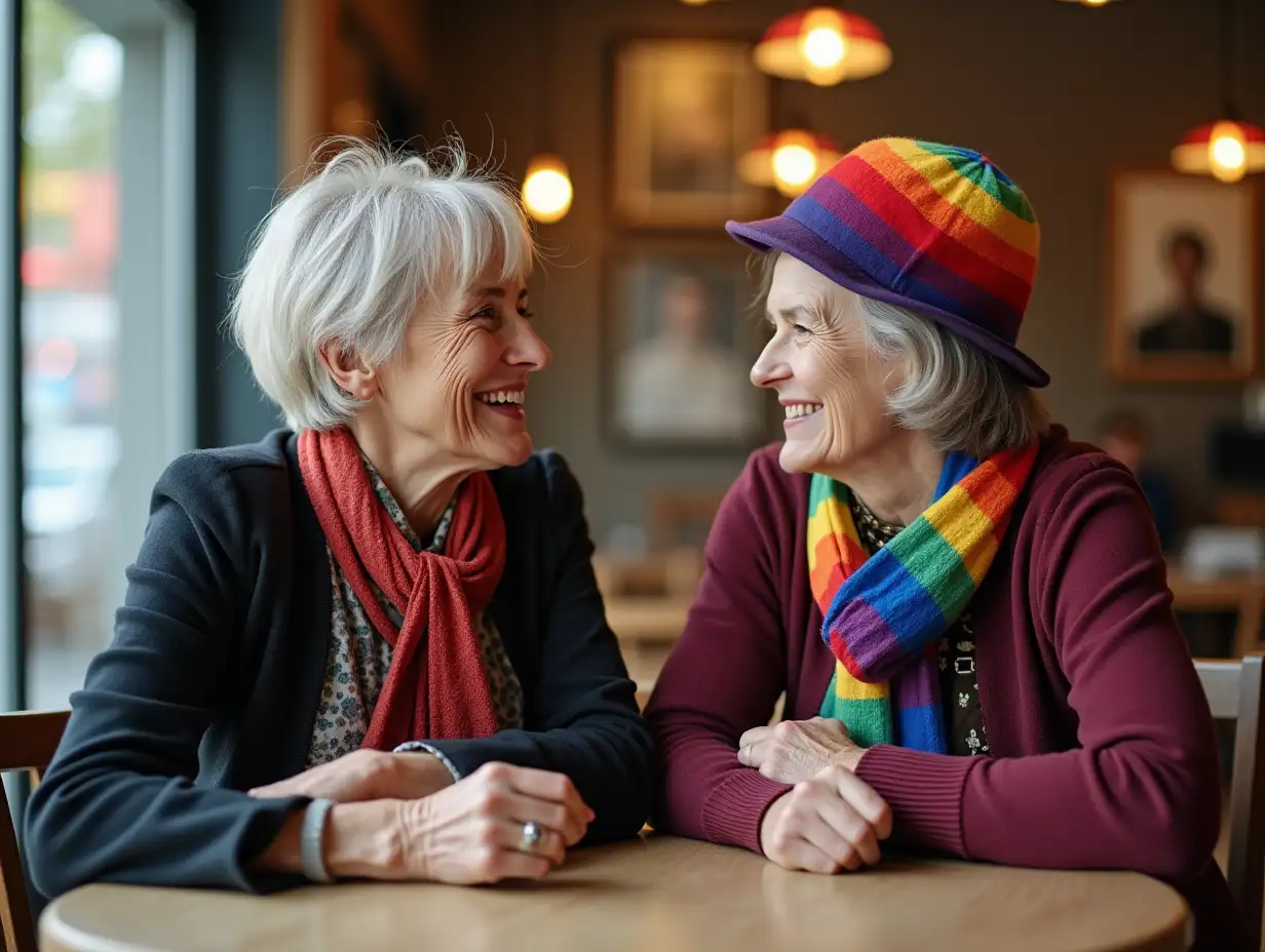 Two-Lesbian-Older-Women-Enjoying-Conversation-at-Caf-with-Rainbow-Accessories