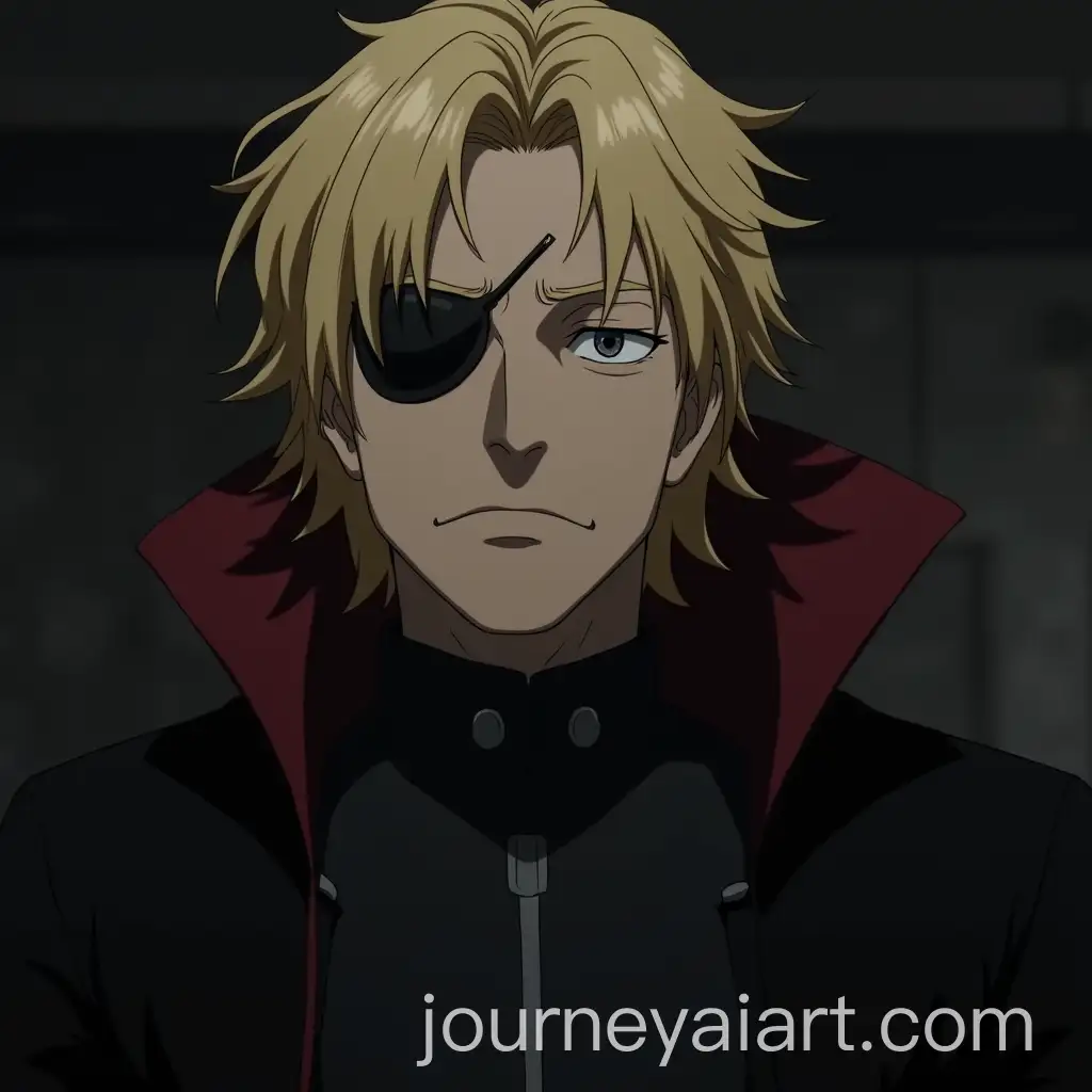 Serious-Older-Man-with-Eye-Patch-in-Black-Military-Suit-and-Cape