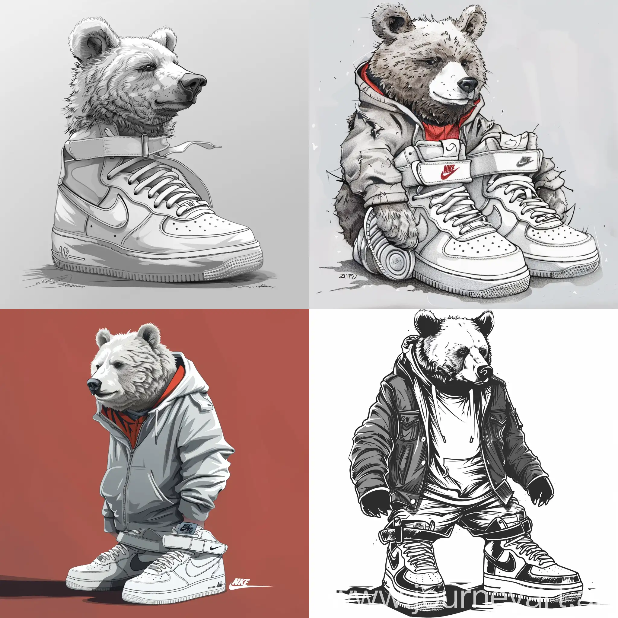 Bear-Wearing-Nike-Air-Force-1-Triple-White-Sneakers