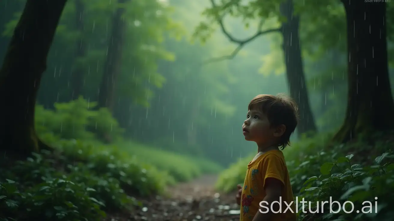 Child-in-the-Forest-Describing-the-Smell-of-Rain-and-Falling-Raindrops