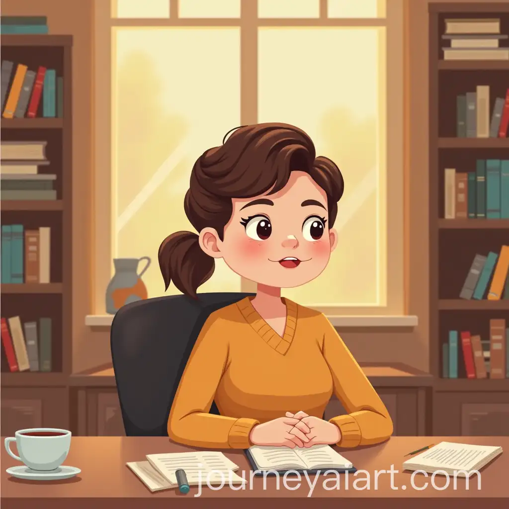 Calm-Person-Speaking-Gently-at-a-Cozy-Desk-with-Tea-in-a-Warm-Workspace