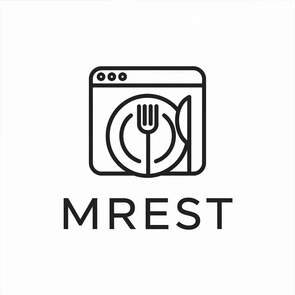 LOGO Design For MRest Minimalist Digital Restaurant Logo with Fork Knife and Browser Plate Icon