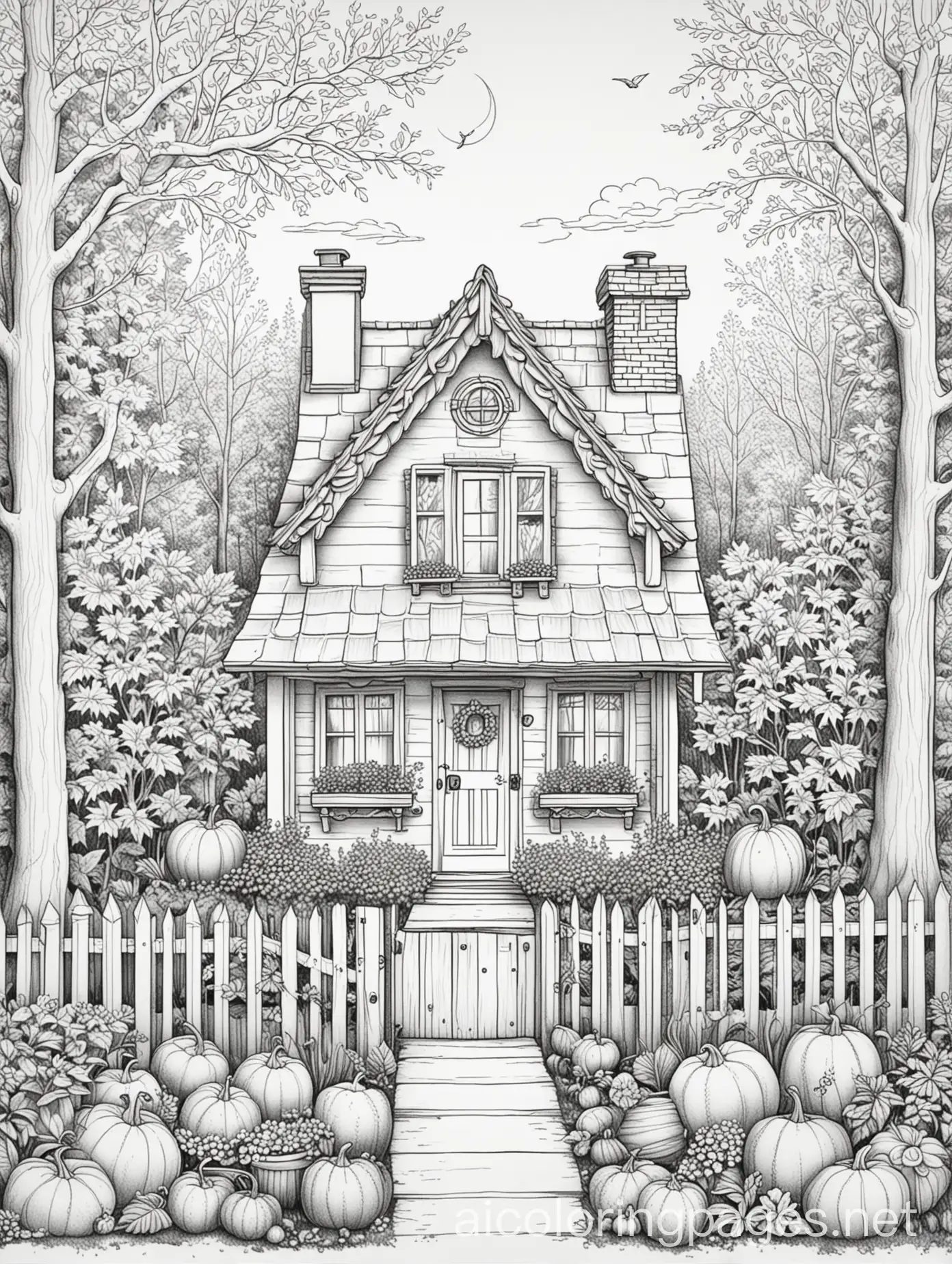 Charming-Fall-Cottage-Line-Drawing-for-Kids-Coloring