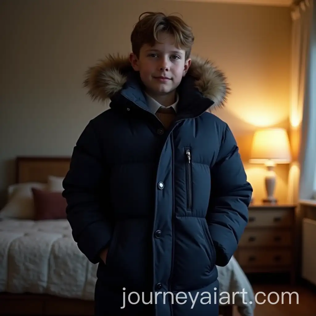 AI-Art-Prompt-Expansion12YearOld-Boy-in-Thick-Puffy-Navy-Winter-Coat-with-Fur-Hood-in-Bedroom