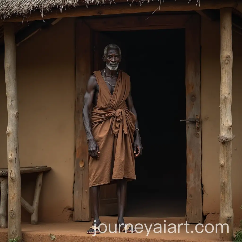 Nobleman-in-Traditional-Attire-Standing-on-Hut-Porch