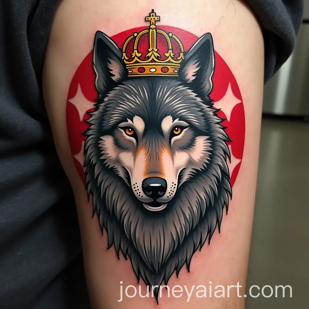 Tattoo-Design-of-Georgian-King-Vakhtang-Gorgasali-with-Wolf-Crown-and-Flag