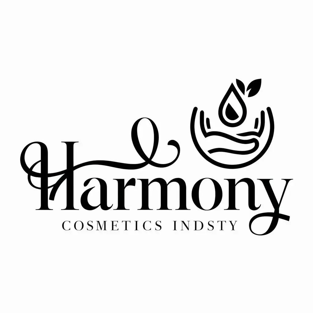 a logo design,with the text "Harmony", main symbol:Drop water, hands ,sprout,Moderate,be used in Cosmetics industry,clear background