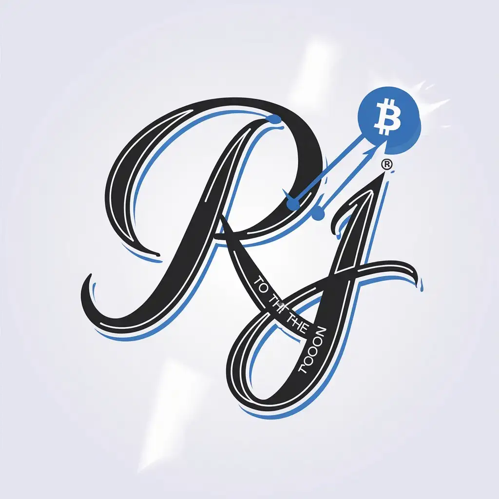 a vector logo design,with the text "RJ", main symbol:blue color,indicator,bitcoin,pine script,to the moon,Minimalistic,be used in Finance industry,clear background