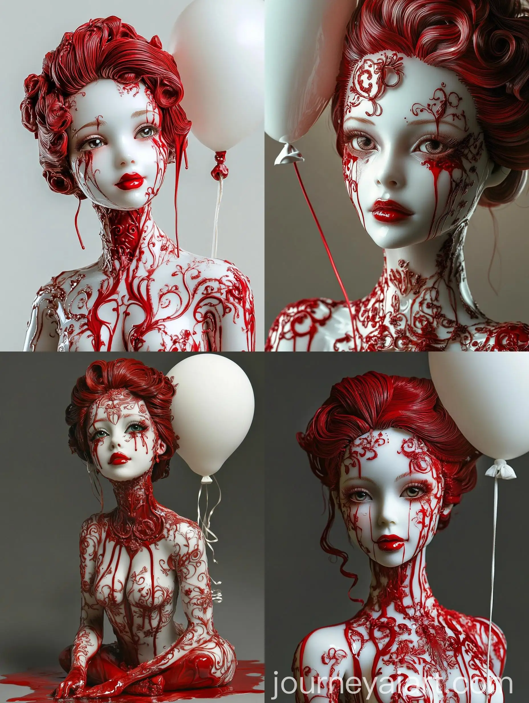 Porcelain-Doll-with-Red-and-White-Balloon-and-Egyptian-Decorations