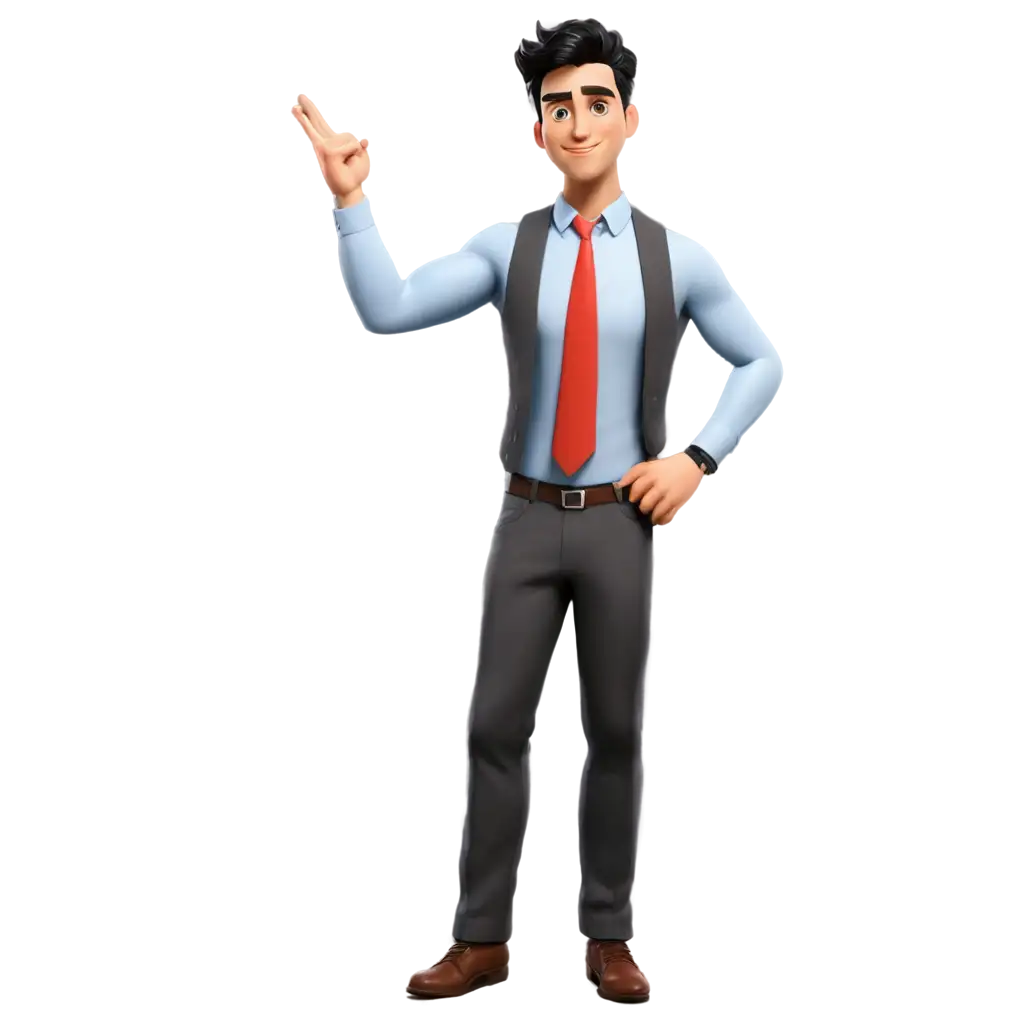 Professional-Cartoon-Man-with-Black-Hair-Muscular-Build-Wearing-Business-Attire-Says-Hello-PNG-Image