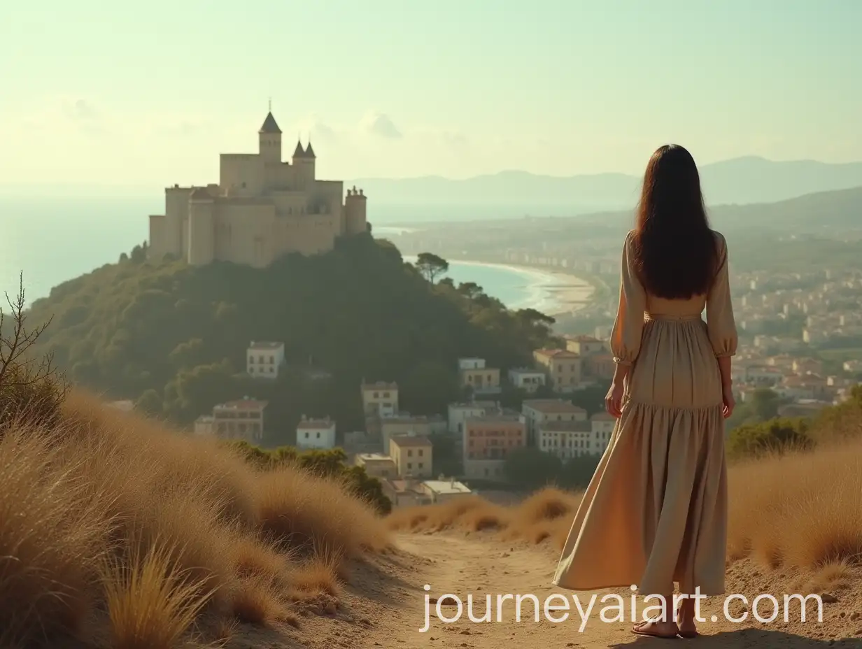 Mysterious-Asian-Woman-Overlooking-Peiscola-Castle-and-Town-in-Valencia-SpainAI-Art-Prompt-Expansion