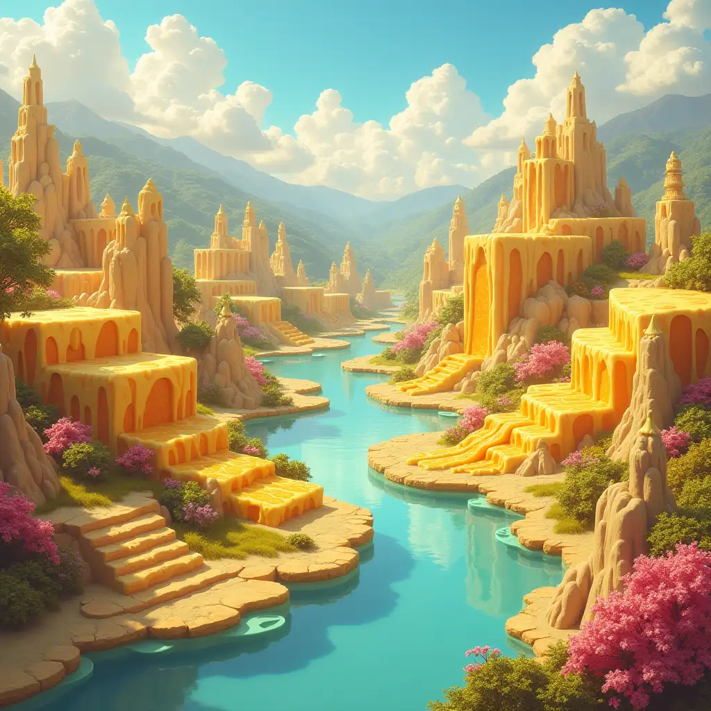 The land of Cockaigne is a magical realm where all wishes for wealth, pleasure and relaxation come true. There is no hard work, duties or boredom – instead one finds a landscape full of edible wonders: honey rivers, cheese mountains, cotton candy pillars and lemonade lakes.