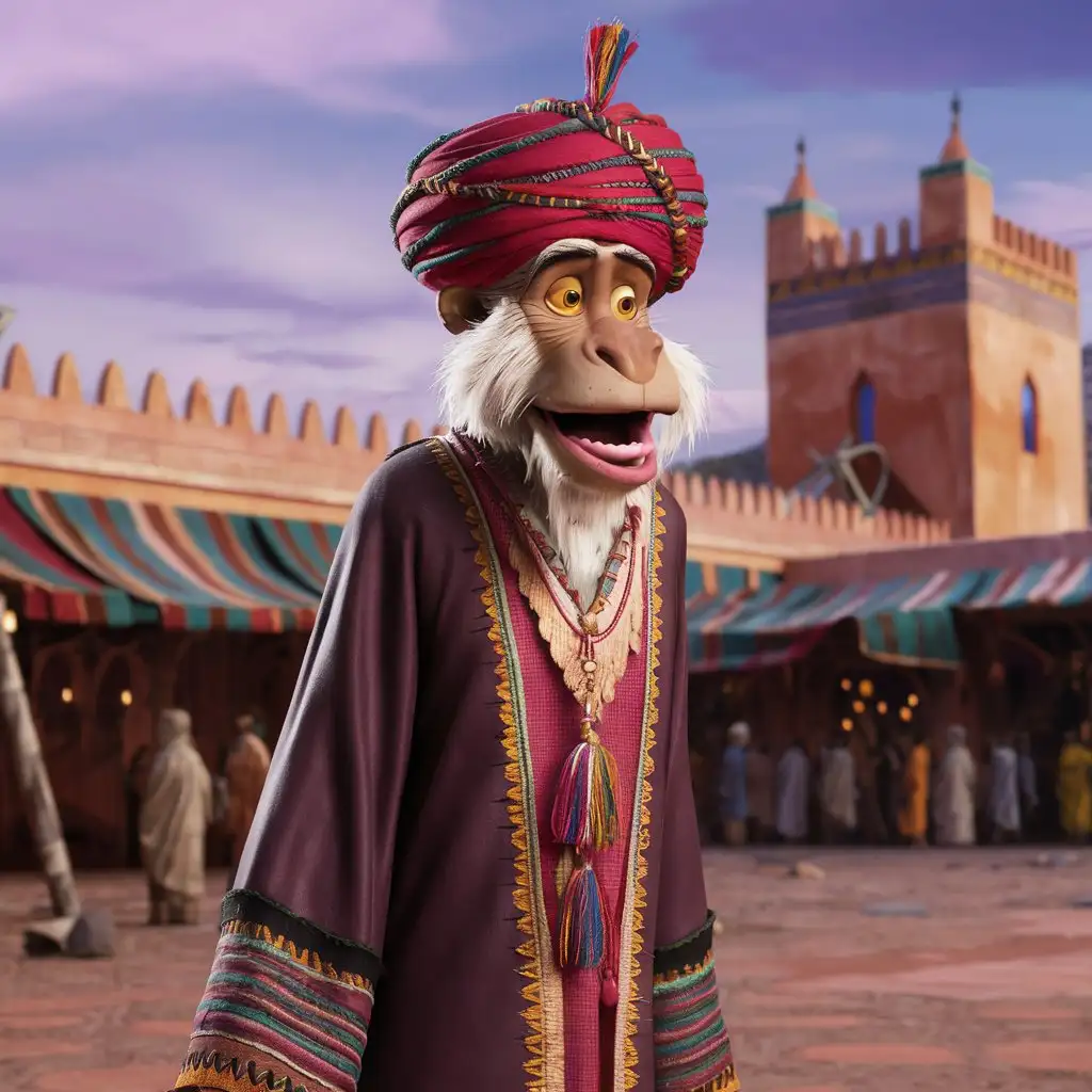 rafiki in the lion king movie, wearing traditional Moroccan clothing