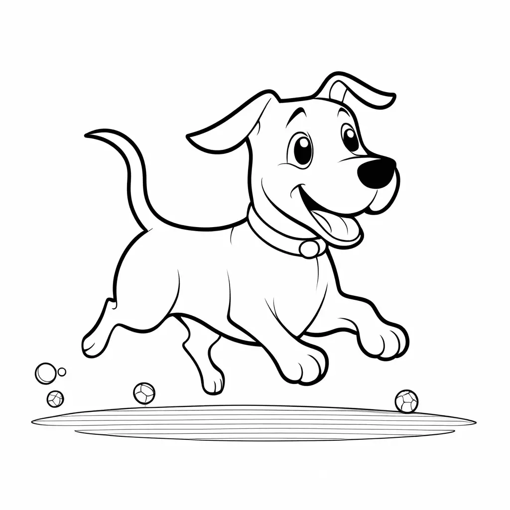 Cartoon-Dog-Chasing-Ball-Coloring-Page