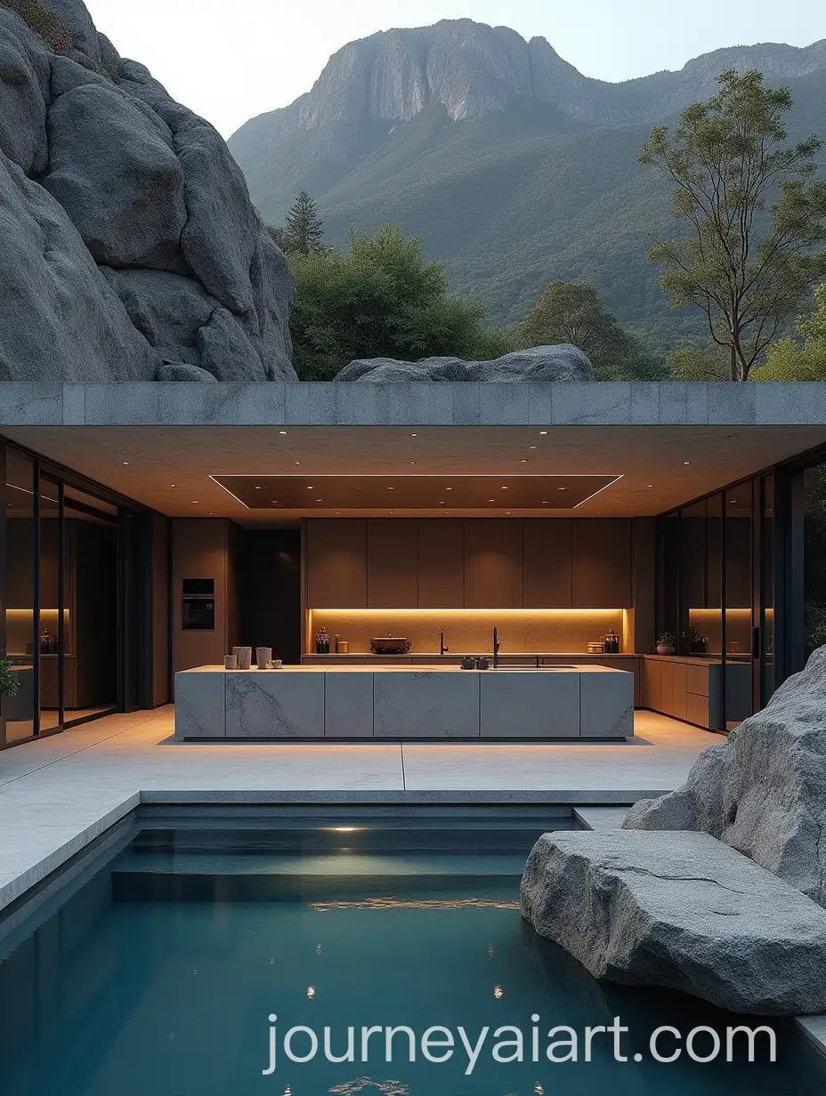 Modern-Minimalist-Stone-Kitchen-with-Infinity-Pool-and-Mountain-View