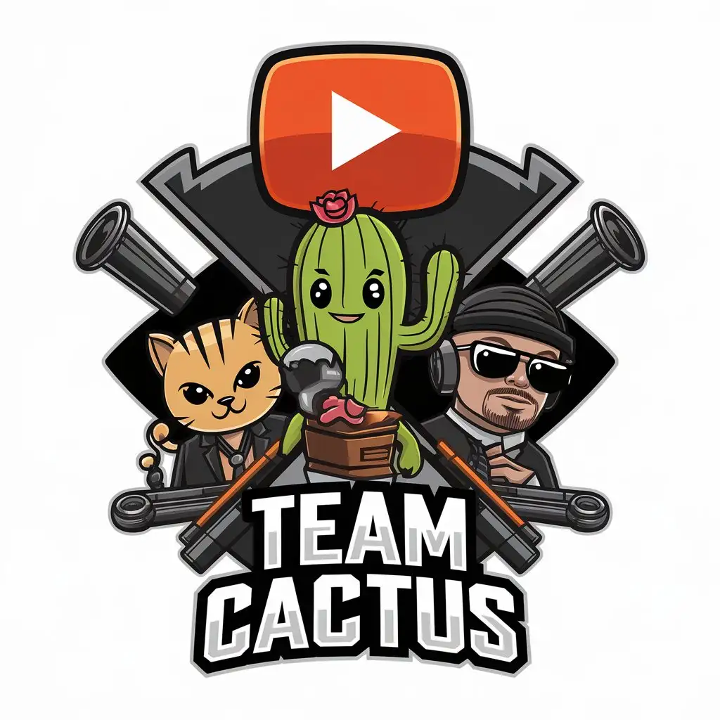 LOGO-Design-for-Team-Cactus-YouTube-Channel-with-Cactus-Cat-and-DJ-Characters