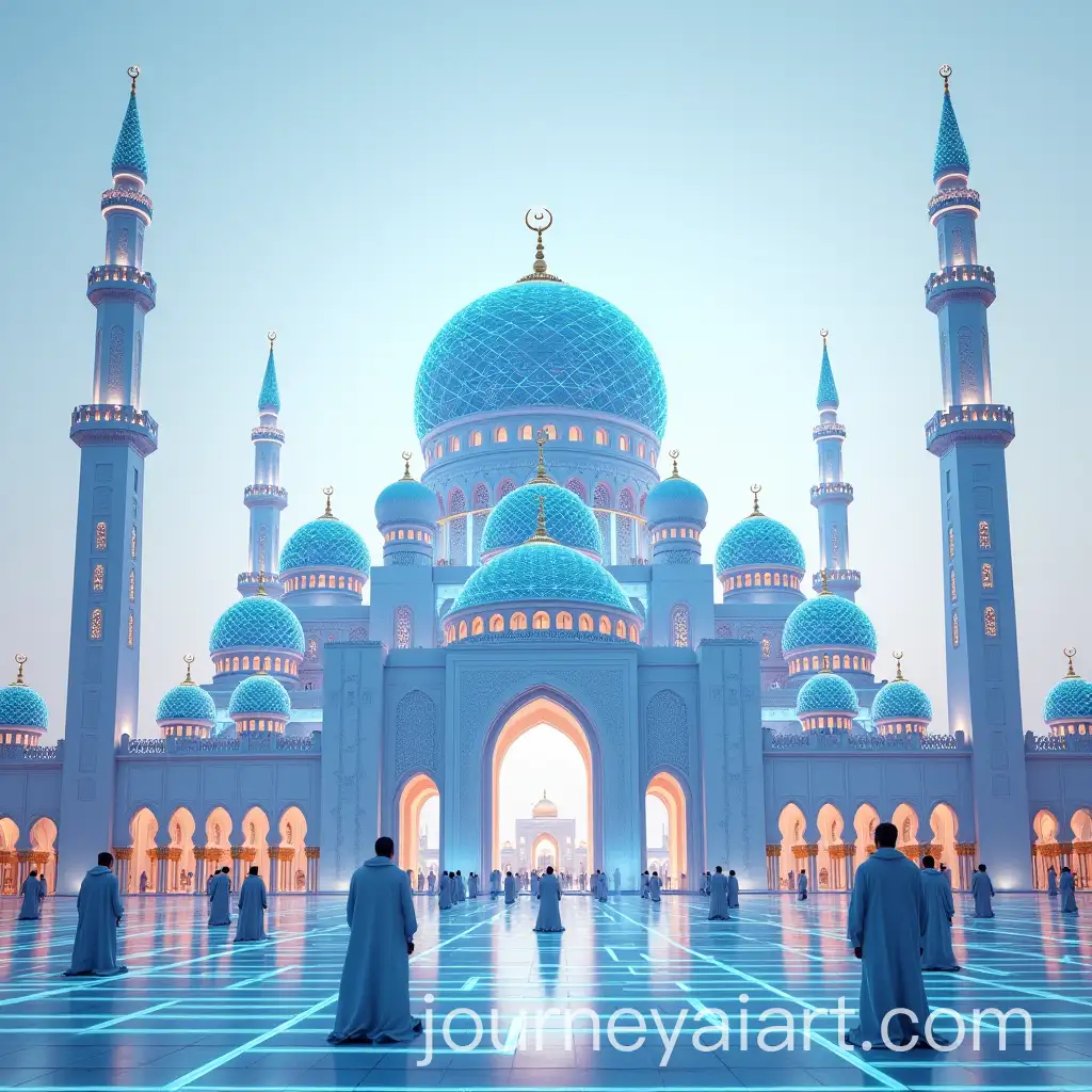 Futuristic-Mosque-with-Glowing-Fiber-Optic-Minarets-and-Digital-Prayer-Scene
