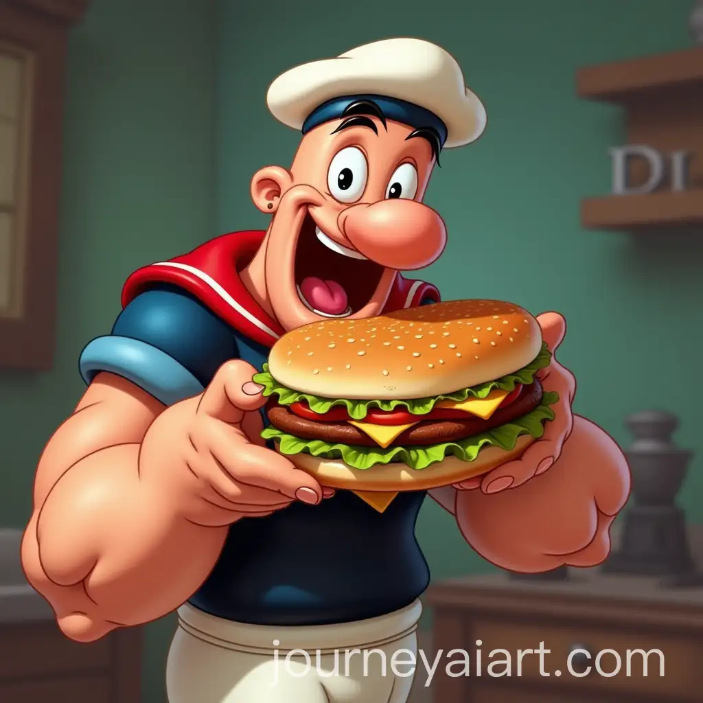 Popeye-the-Sailor-Enjoying-a-Vibrant-Hamburger-Meal