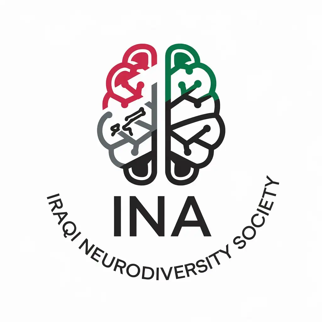 LOGO Design for INA Brain Icon with Iraqi Flag Colors for Neurodiversity