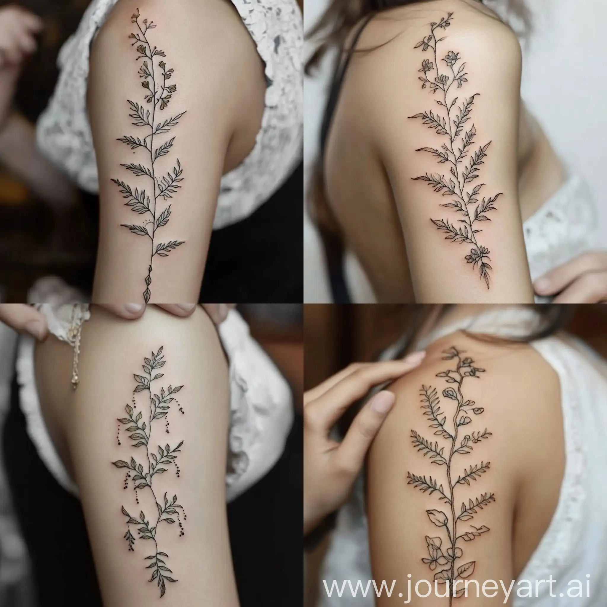 Engraving-Style-Tattoo-Sketch-of-Elegant-Plant-on-Girls-Spine