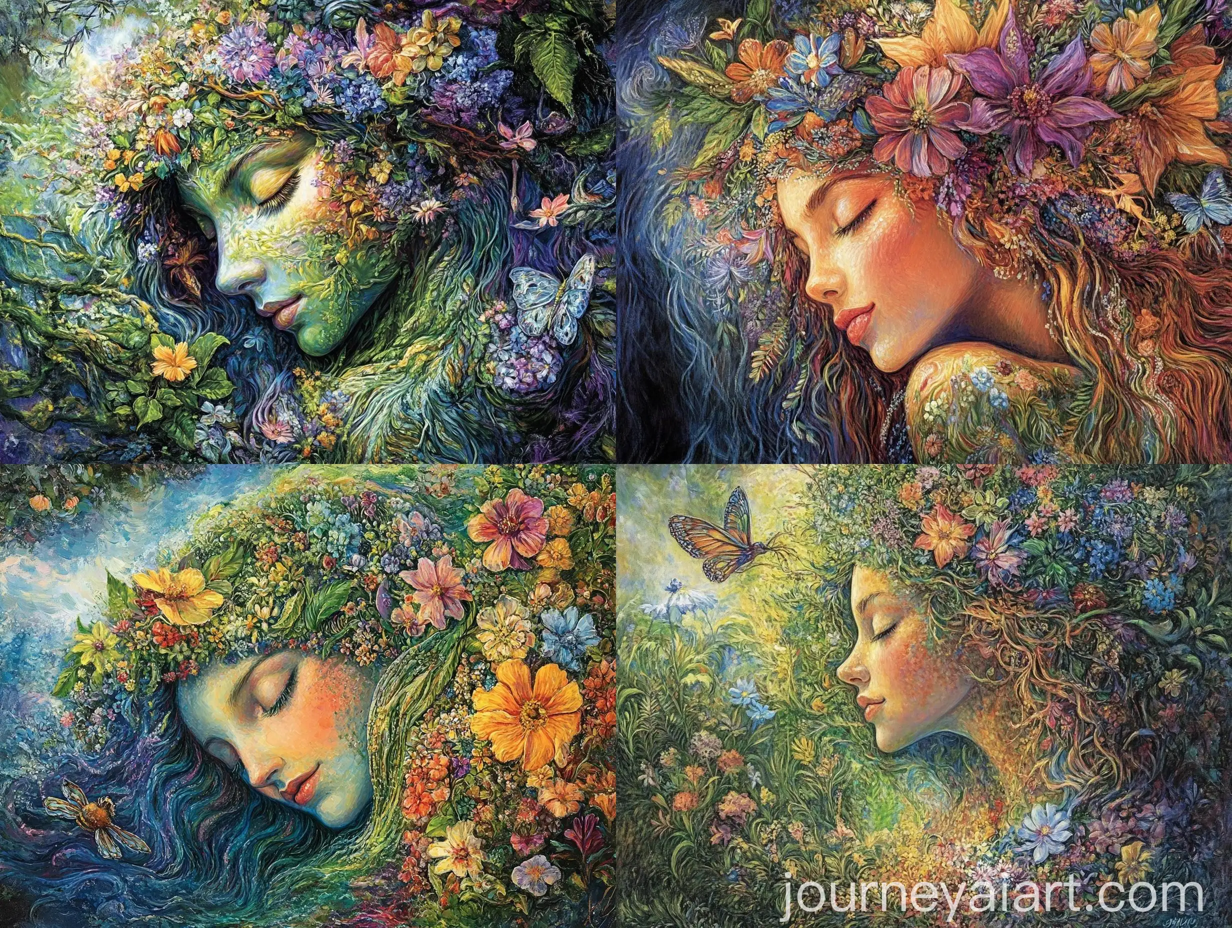 Fantasy-Illustration-of-Gaia-in-Vivid-Floral-Nature-Scene