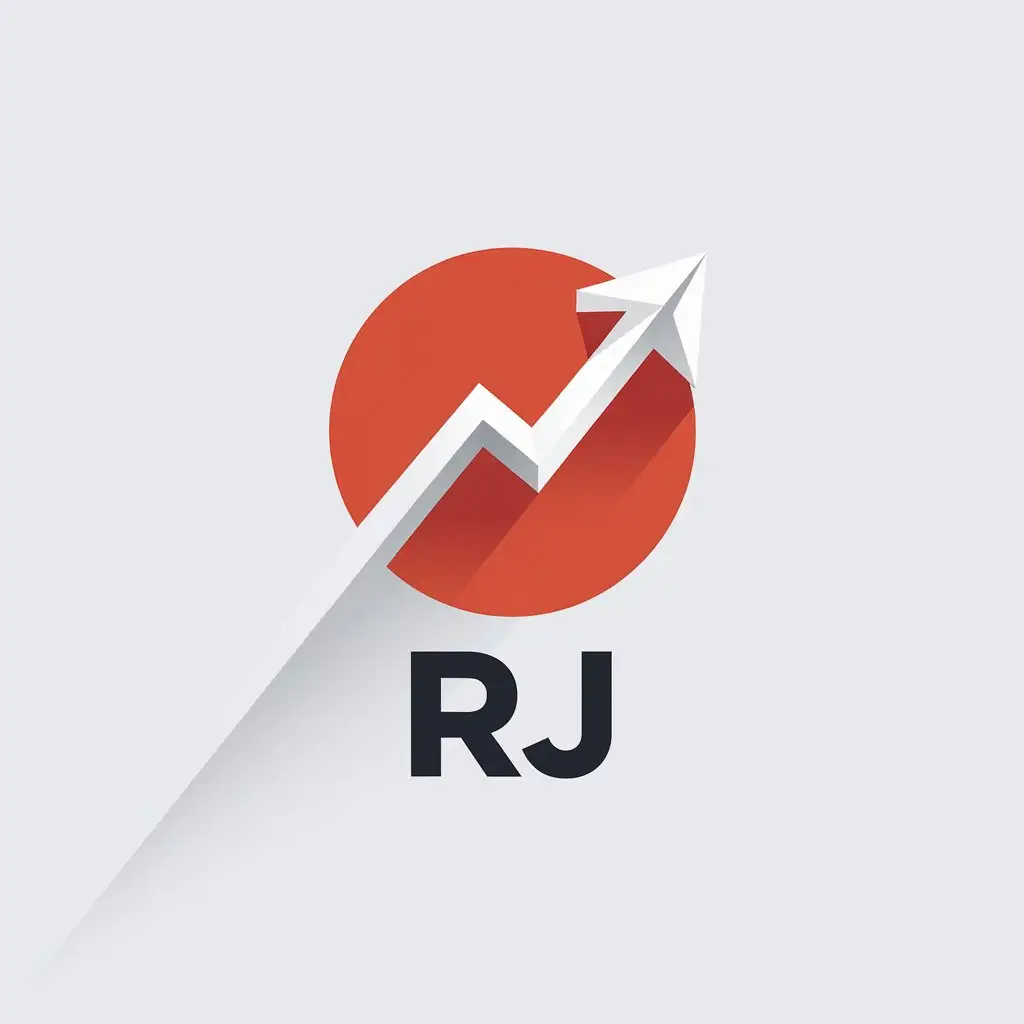 a vector logo design,with the text "RJ", main symbol:color red,indicator,bitcoin,tradingveiw , pine script, circle,Minimalistic,be used in Finance industry,clear background