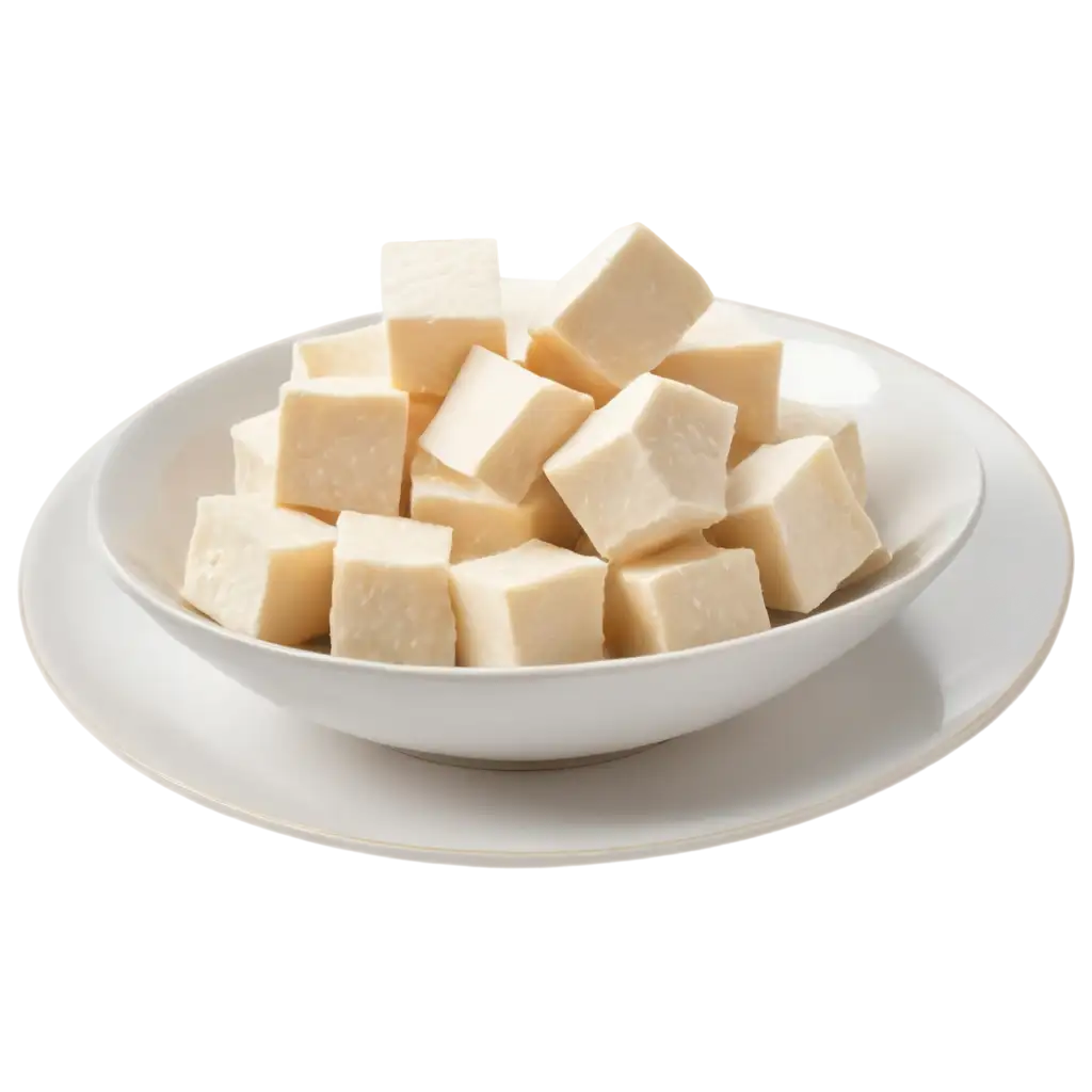 PNG-Image-of-Cubes-of-White-Paneer-on-a-White-Plate-HighQuality-Visual-for-Culinary-and-Food-Presentation