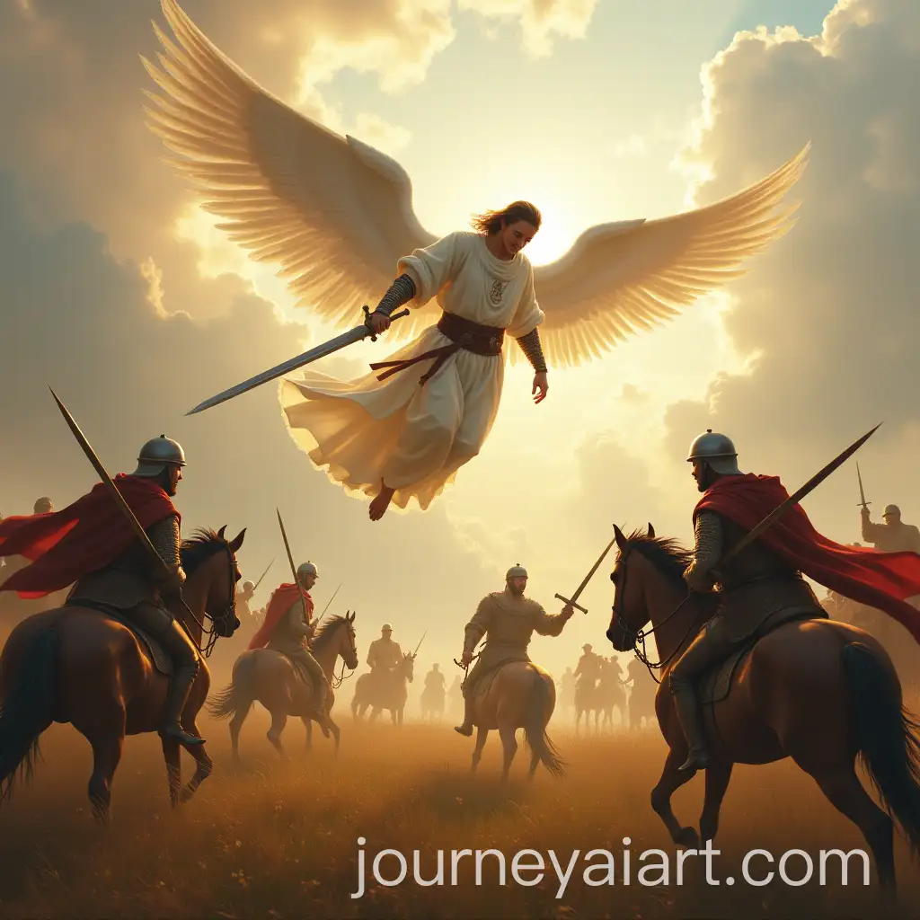 Angel-Assisting-Warrior-in-Battle-Against-Opponents-in-a-Field