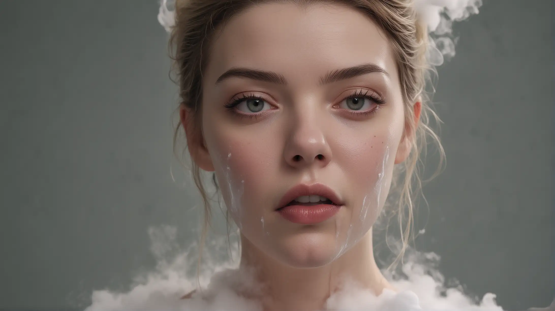 CloseUp Portrait of a Woman Formed by Liquid Nitrogen Crystals Inspired by Anya TaylorJoy