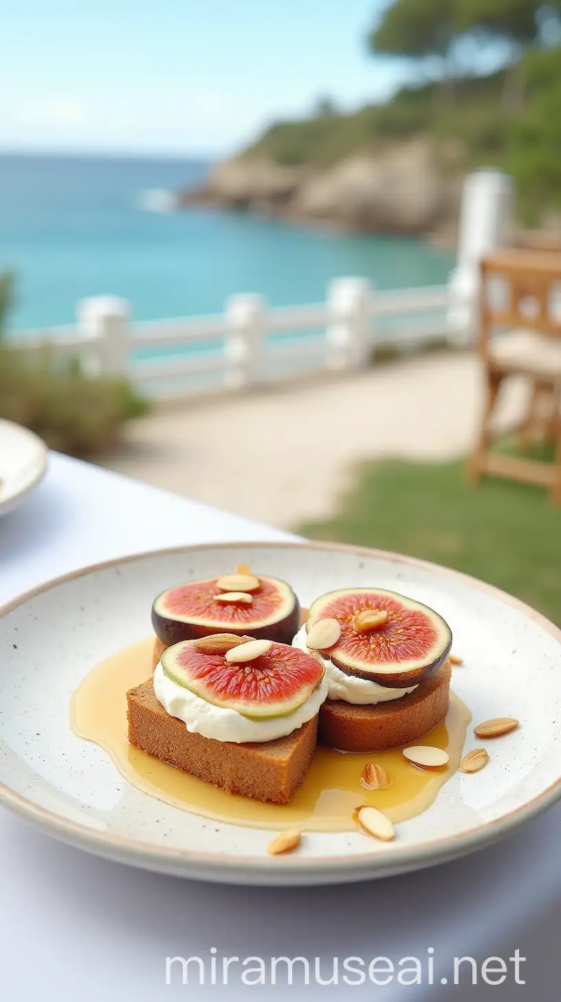 Scenic Seaside Dessert Plate with Figs and Honey Drizzle