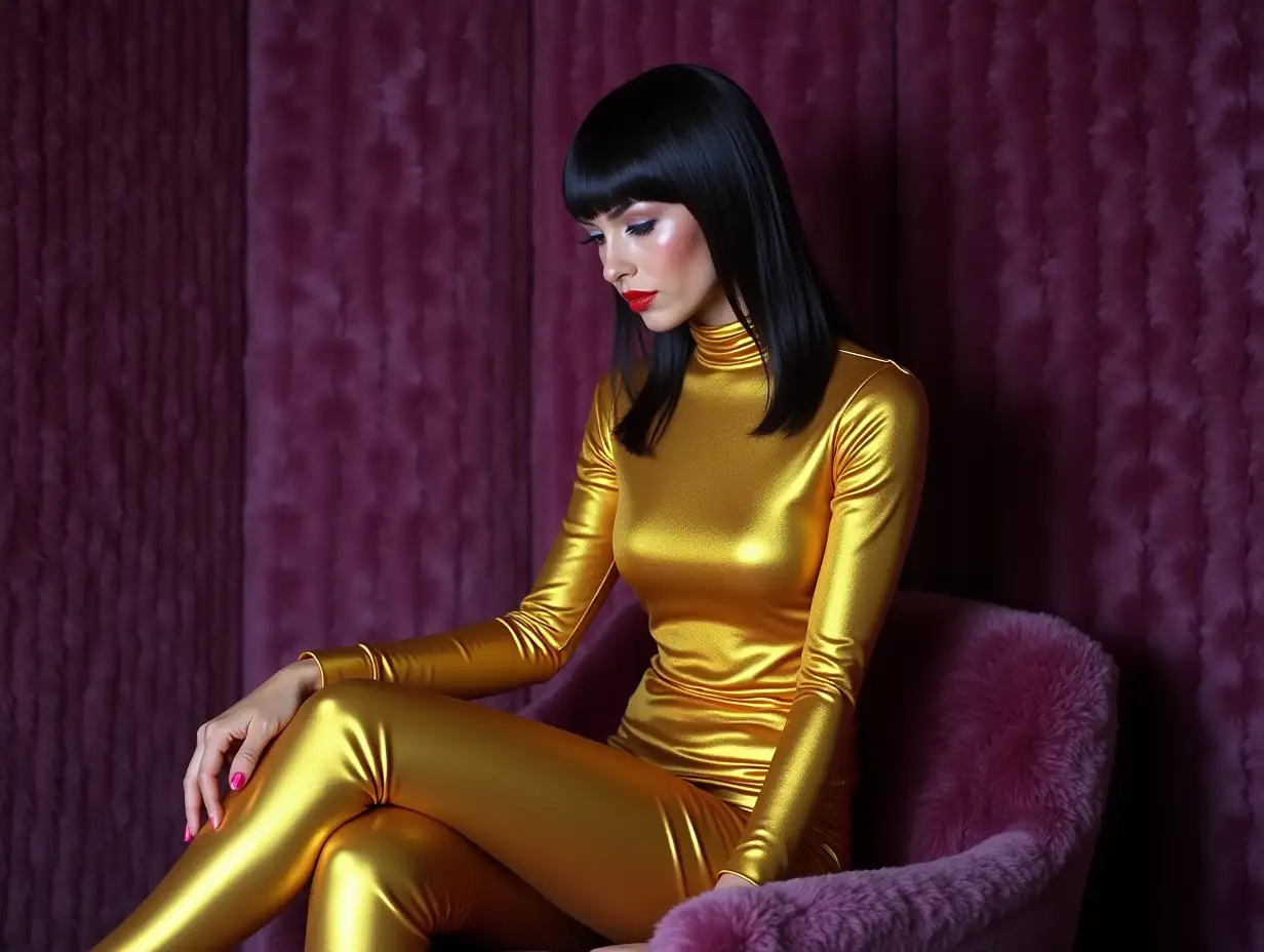 Female-Version-of-Mr-Spock-in-Shiny-Gold-Jumpsuit-Surreal-60s-Style