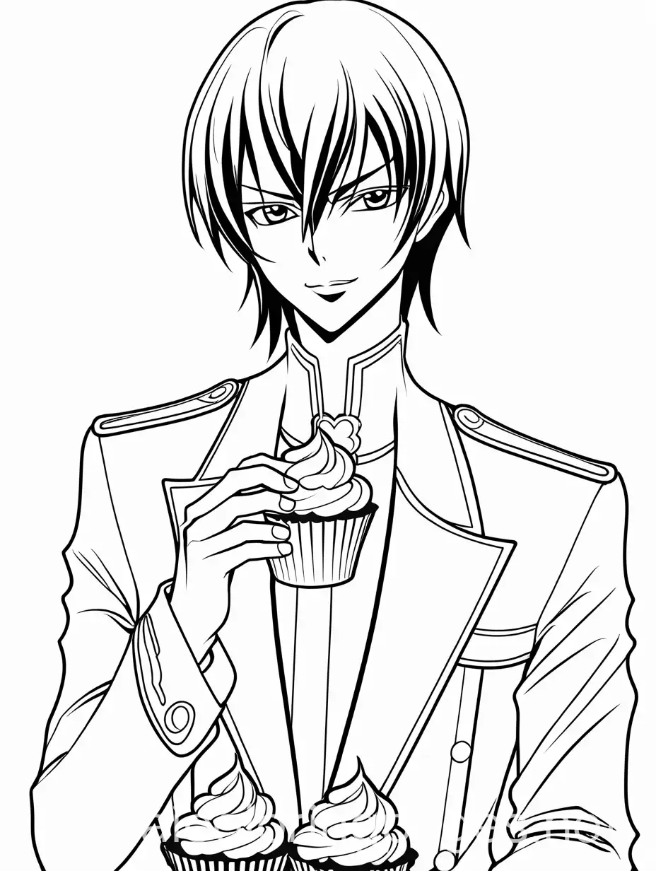 Lelouch-Lamperouge-Coloring-Page-Eating-Cupcakes