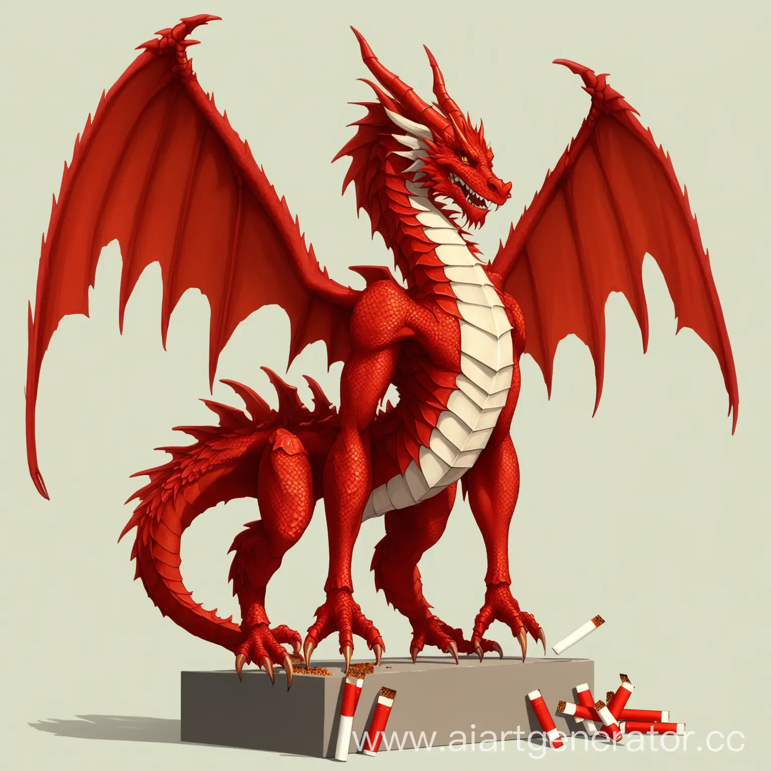 Red-Dragon-Creature-with-Cigarette-Pack-Body-and-Grinning-Expression