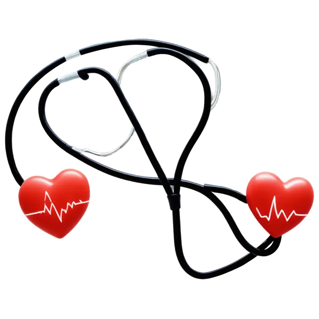 Stethoscope with heartbeats and cardiology symbols