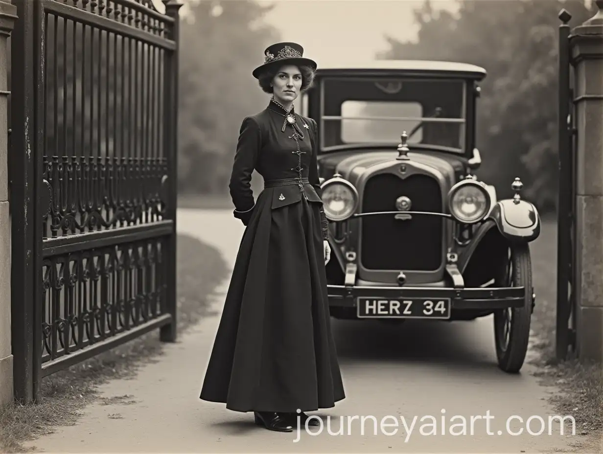 Hungarian-Countess-in-Vintage-Travel-Attire-by-Estate-Gate