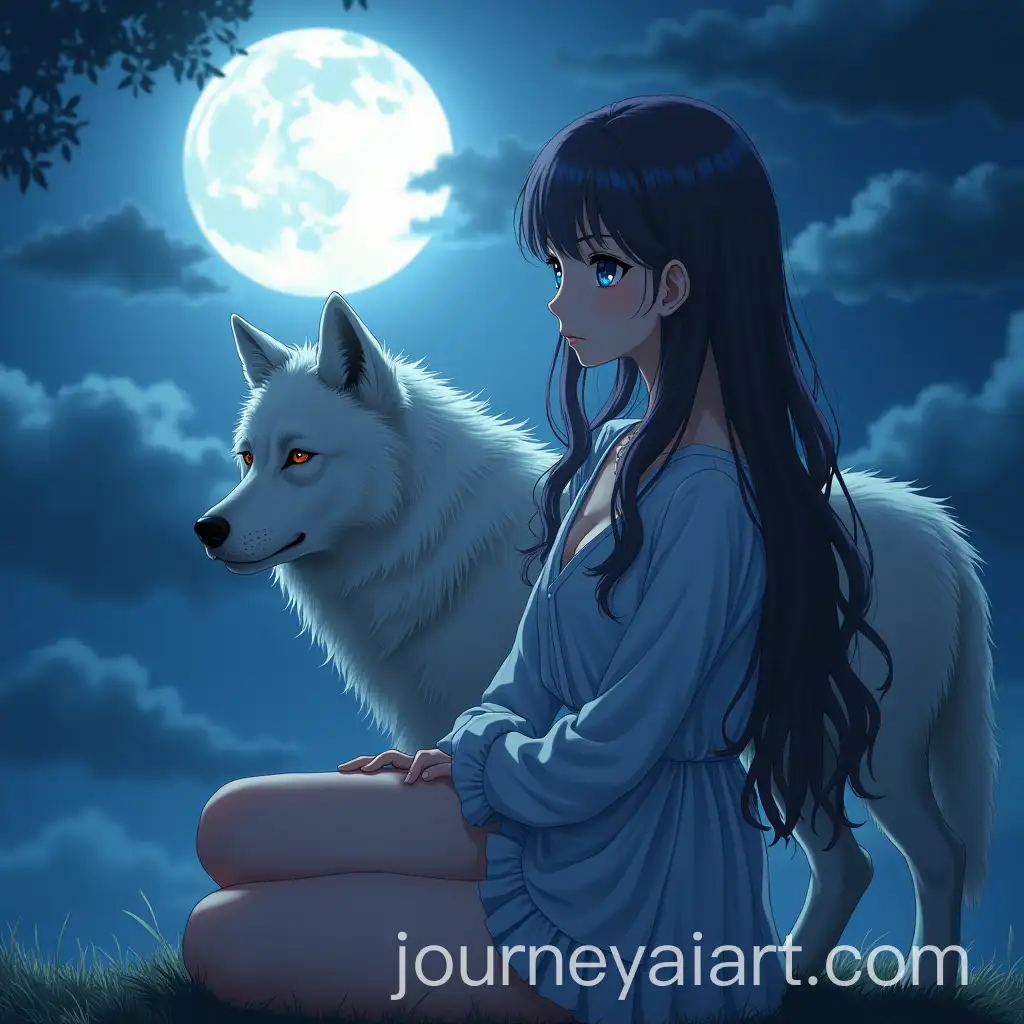 Contemplative-Female-Anime-Character-with-Wolf-Under-a-Full-Moon
