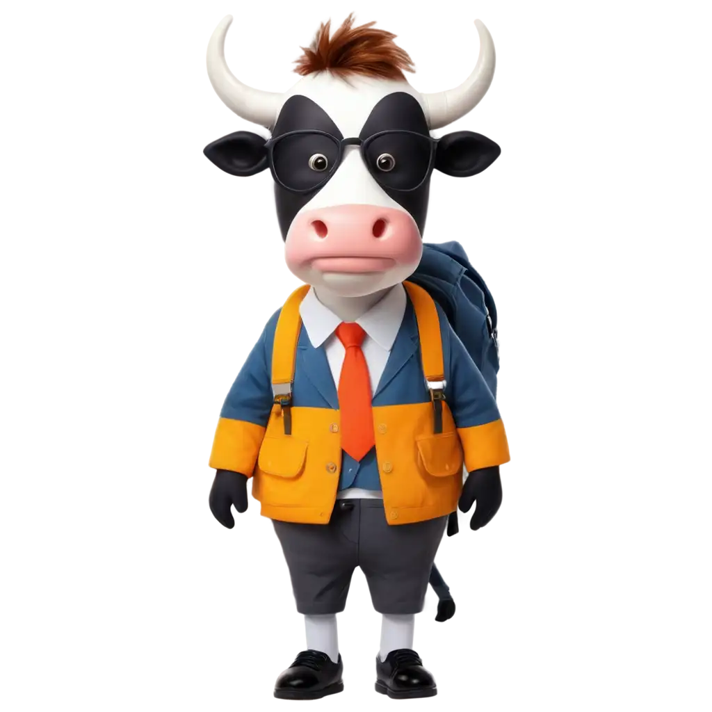 Clever-Cow-Disguising-and-Going-to-School-with-Friends-PNG-Image-for-Creative-Projects