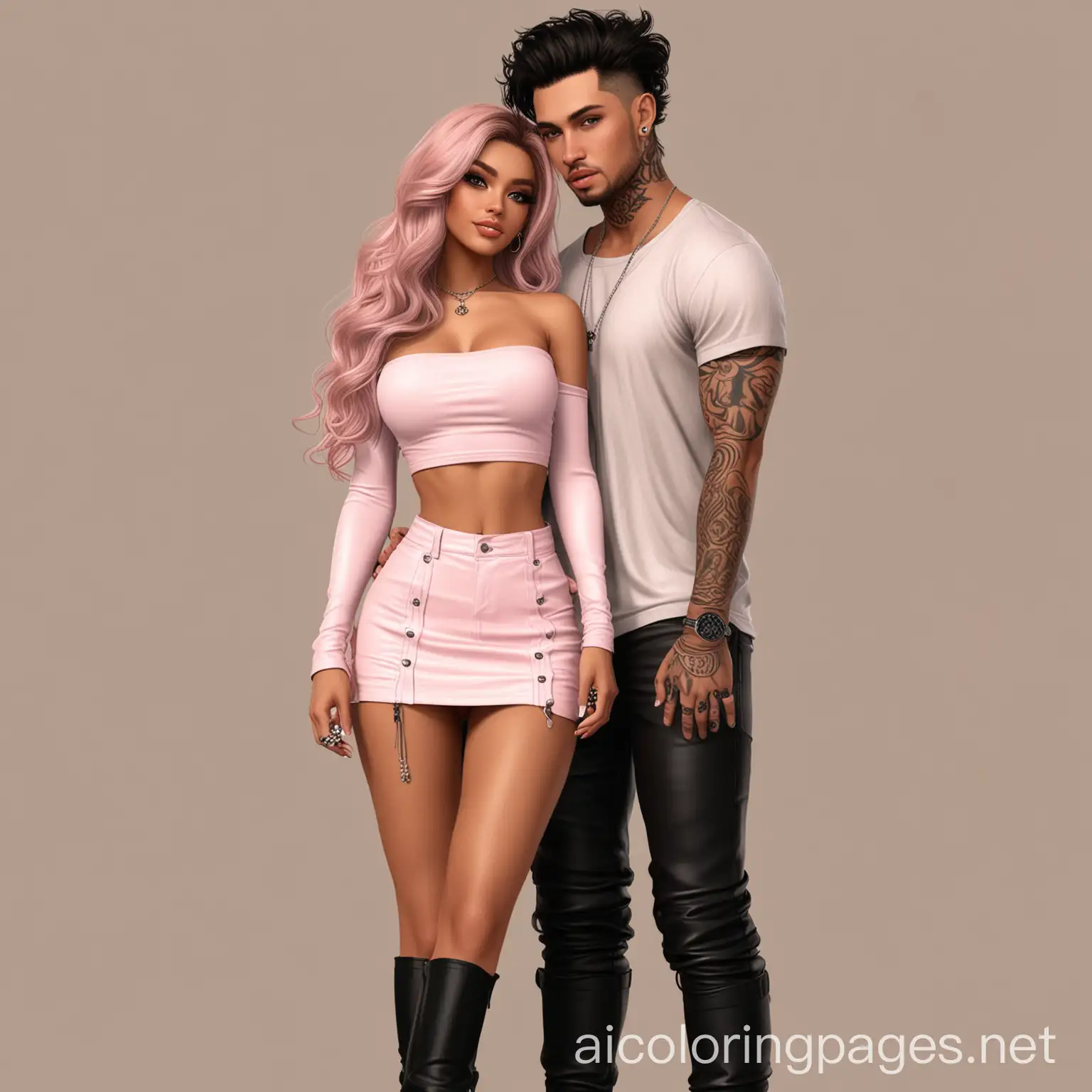 IMVU-Couple-in-Matching-Pink-Outfits-Bad-Boy-Aesthetic-with-Tattoos