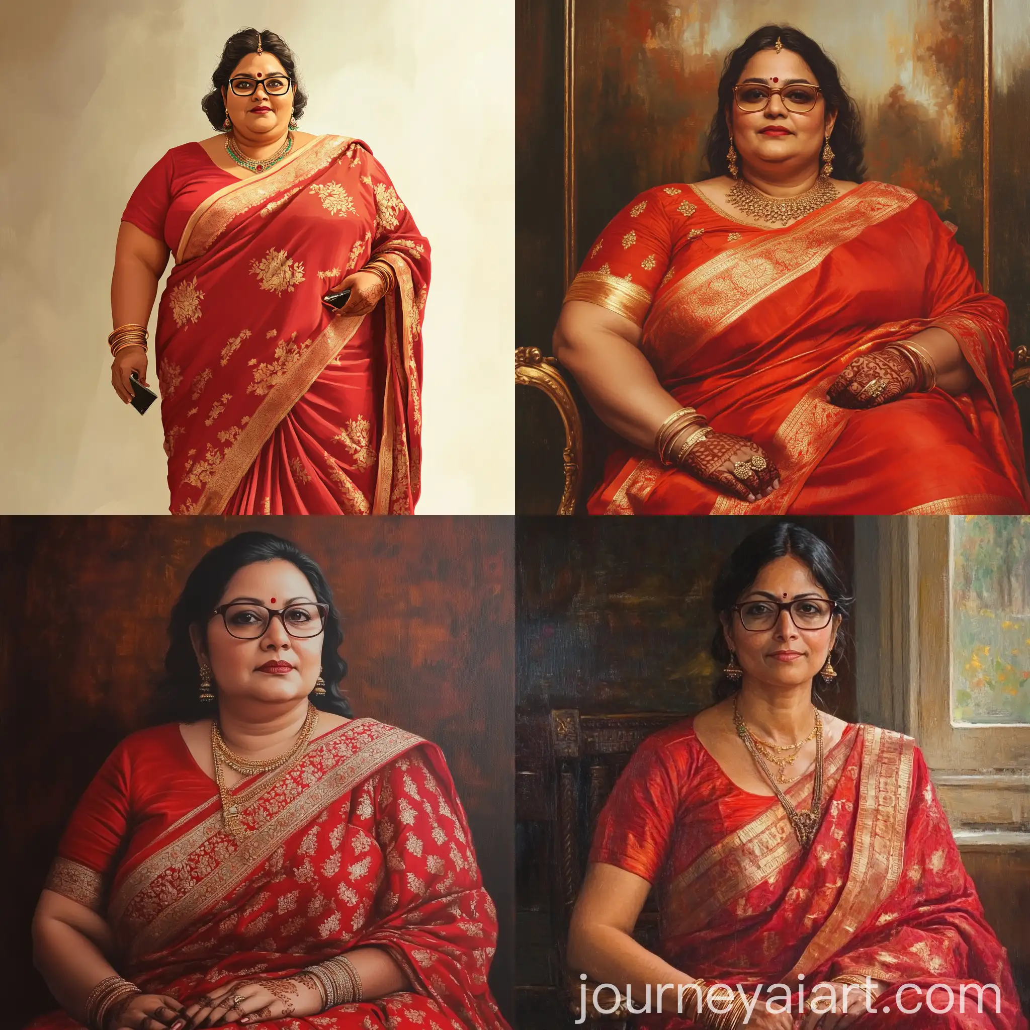 Indian-Woman-in-Red-Saree-Wearing-Spectacles
