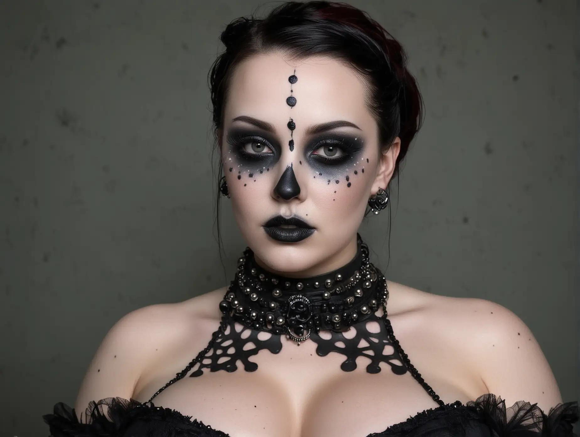 Dramatic-Gothic-Makeup-with-Black-Spots-and-Large-Bust