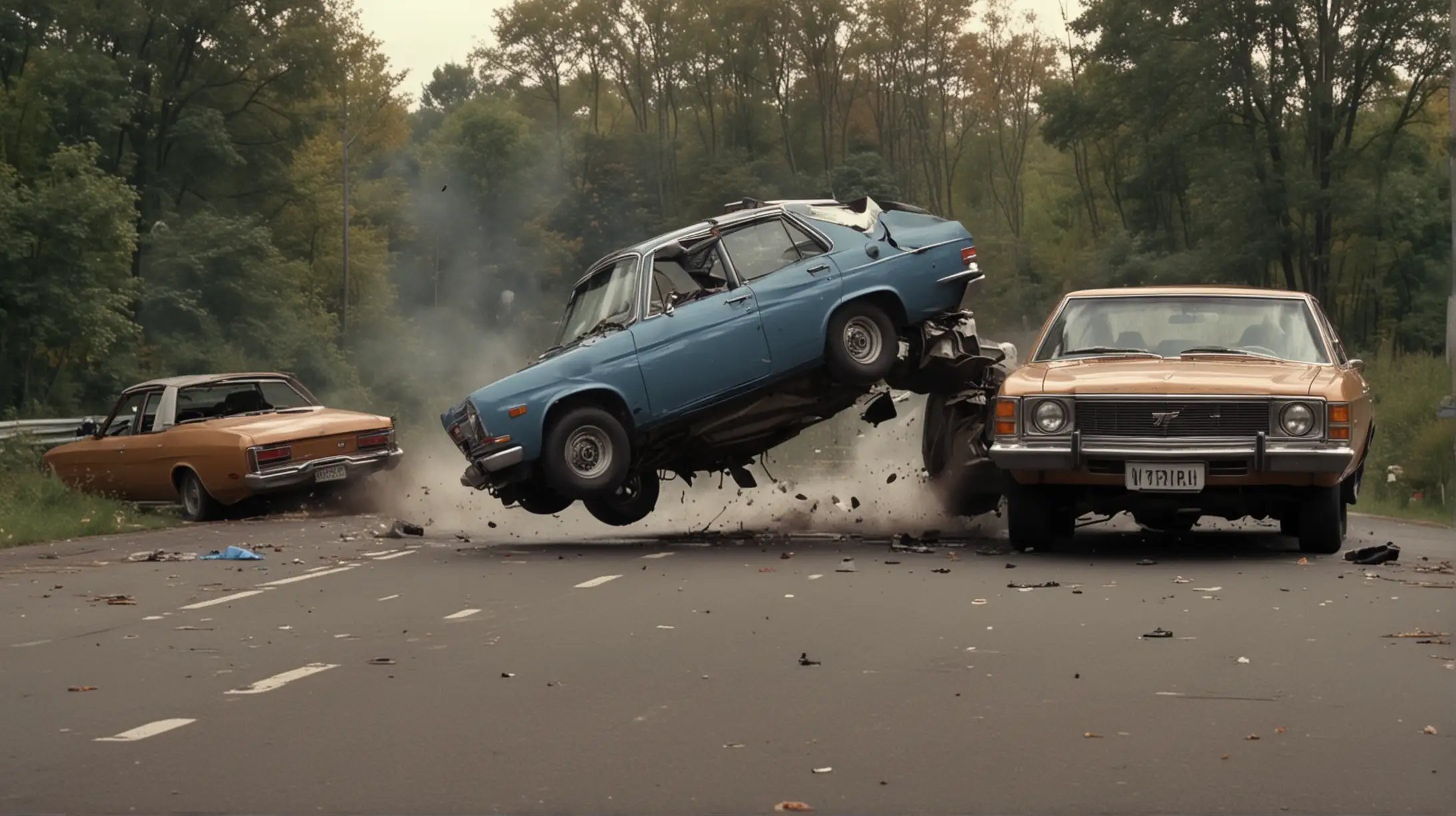 HighSpeed Collision of Vintage Cars in 70s Super Panavision Style