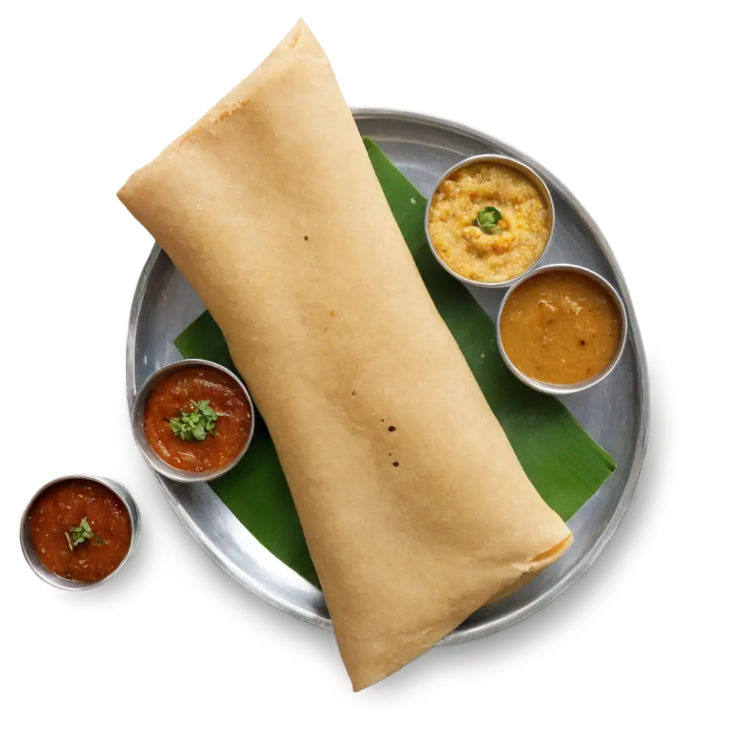 Delicious-Traditional-Plain-Dosa-with-Chutney-PNG-Image-Top-Angle-View